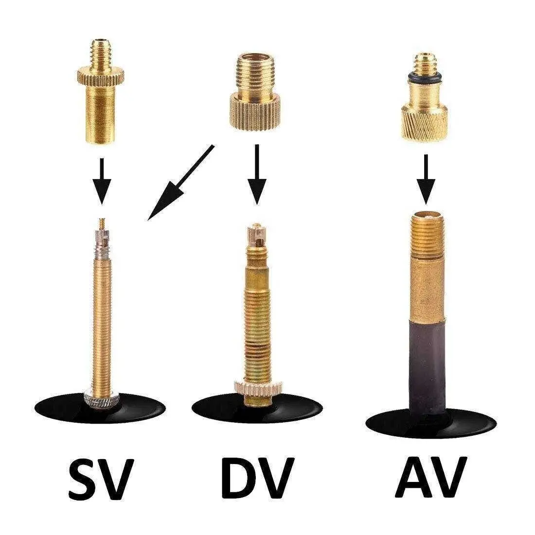 Description Picture 2 of itemBicycle Valve Adapter French SV Sclaverand Dunlop DV AV Car Valve Set