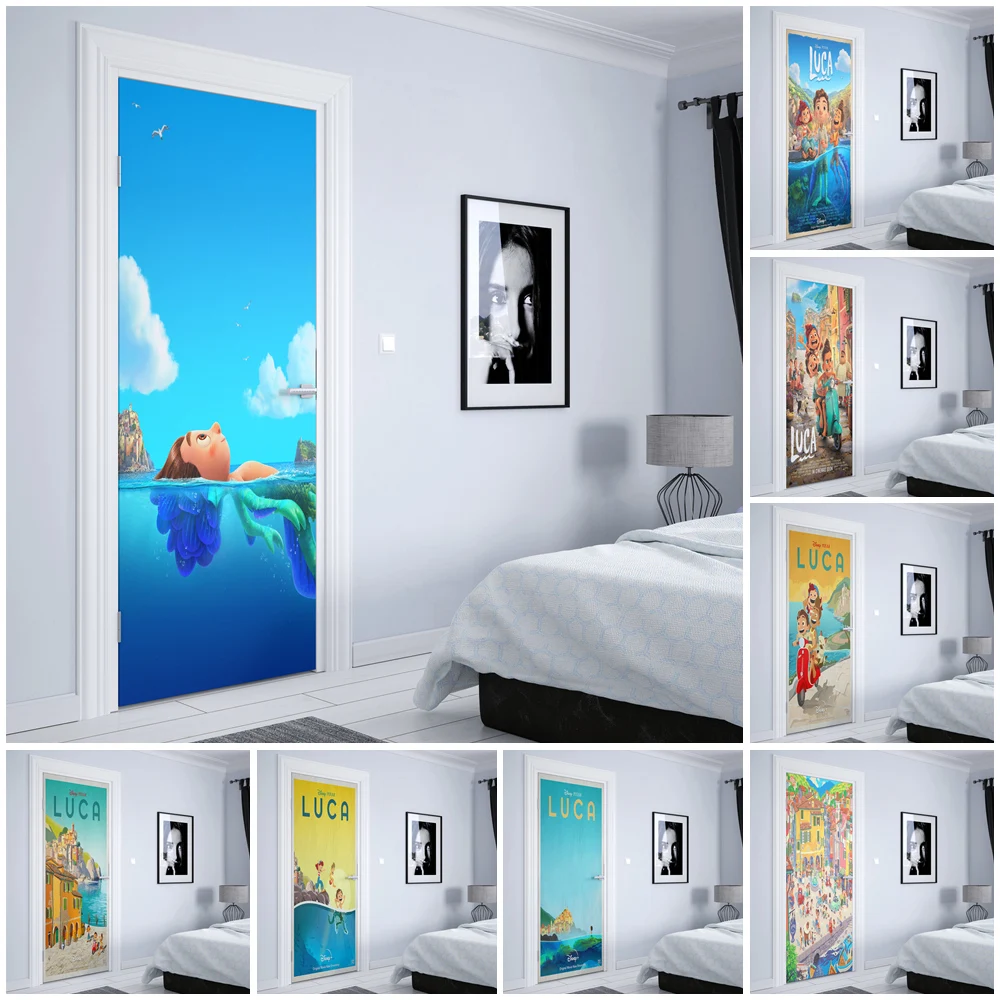 Disney Popular Movie Luca Nordic Prints Door Sticker Wall Art Home Door Elevator Room Decoration Adesivo Da Parete Di Qualità Estetica
