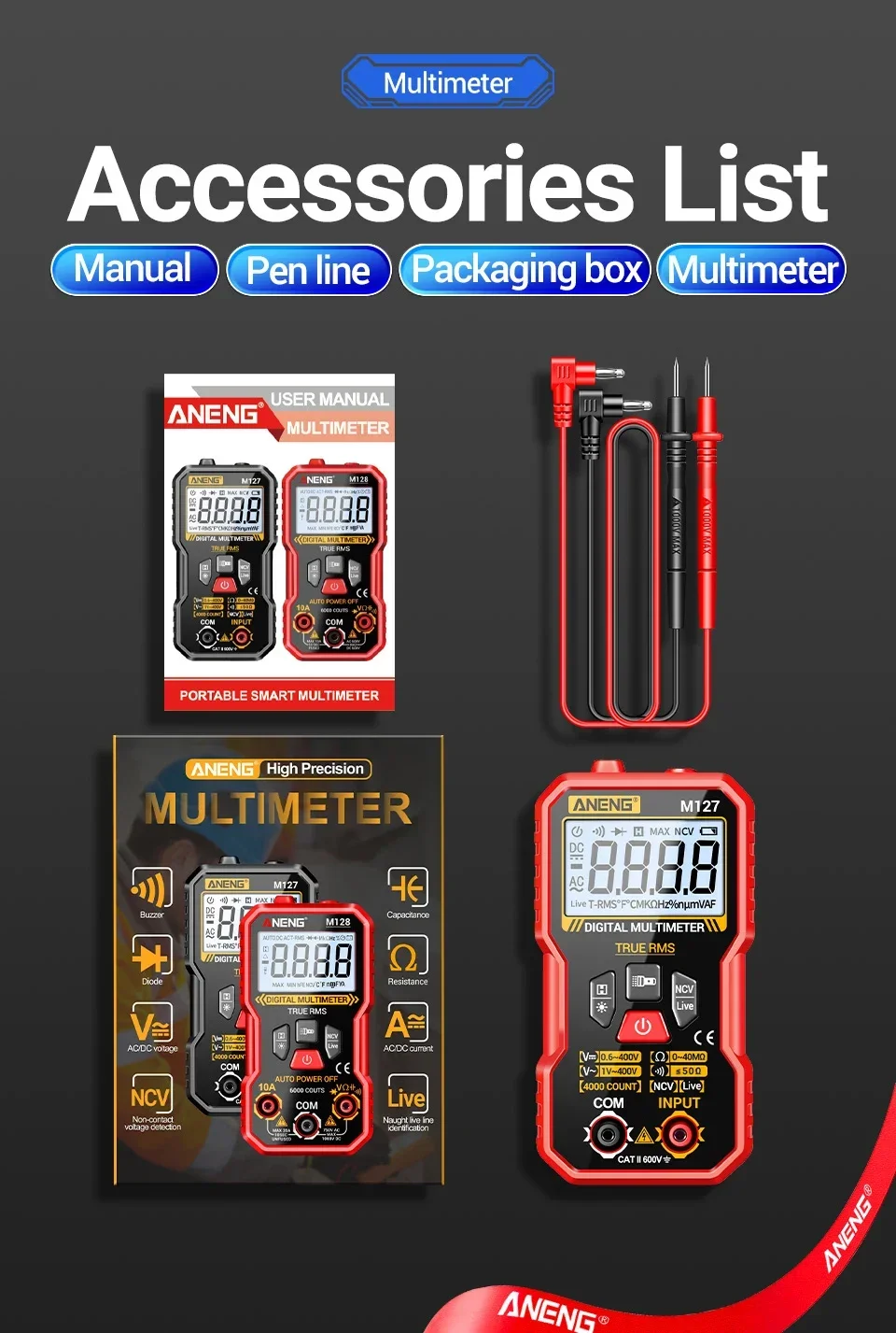MINI Multimeter Tester AC/DC Spannungswiderstandsmessgerät NCV-Sensor Ohmmeter Nullstrom-Erkennung Multifunktionsmessgerät Elektrowerkzeuge – Detail 12