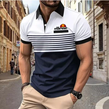 Polo ellesse Premium da uomo: Materiale delicato sulla pelle, colletto e polsini a contrasto, strisce orizzontali con logo ellesse classico
