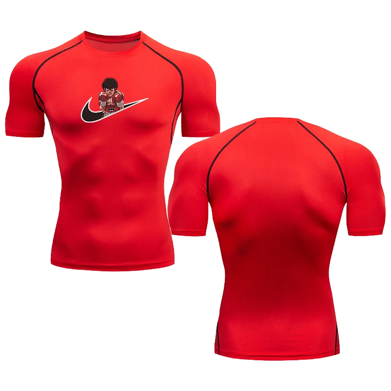 Men's running compression round neck boxing animation print short sleeve T-shirt Gym fitness sweatshirt men's jogging tracksuit