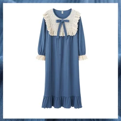 Cotton Women Sleeping Dress Oversize Lace Princess Palace Style Night Gowns Long Sleeve Spring Female Midi Nightdress 2022