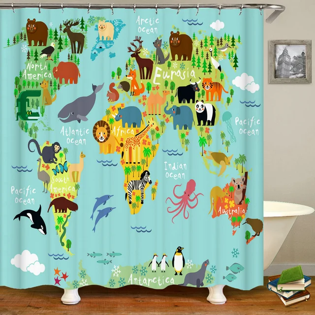 Feelyou Jungle Dino Conjunto de cortina de chuveiro de banheiro com dinossauro  verde cortina de banho de dinossauro de desenho animado para crianças  meninos meninas animais selvagens crianças acessórios de banheiro 182,8