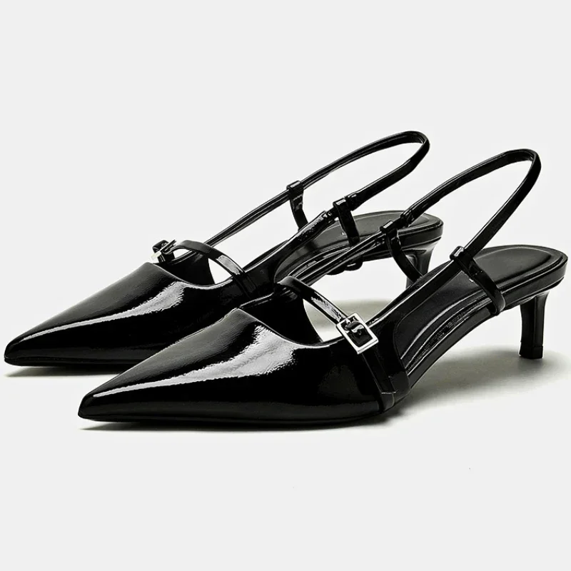 Sexy Pointed Toe Sandals Women Summer Red Thin High Heels for Women Patent Leather Back Trip Strap Mules Wedding Pumps