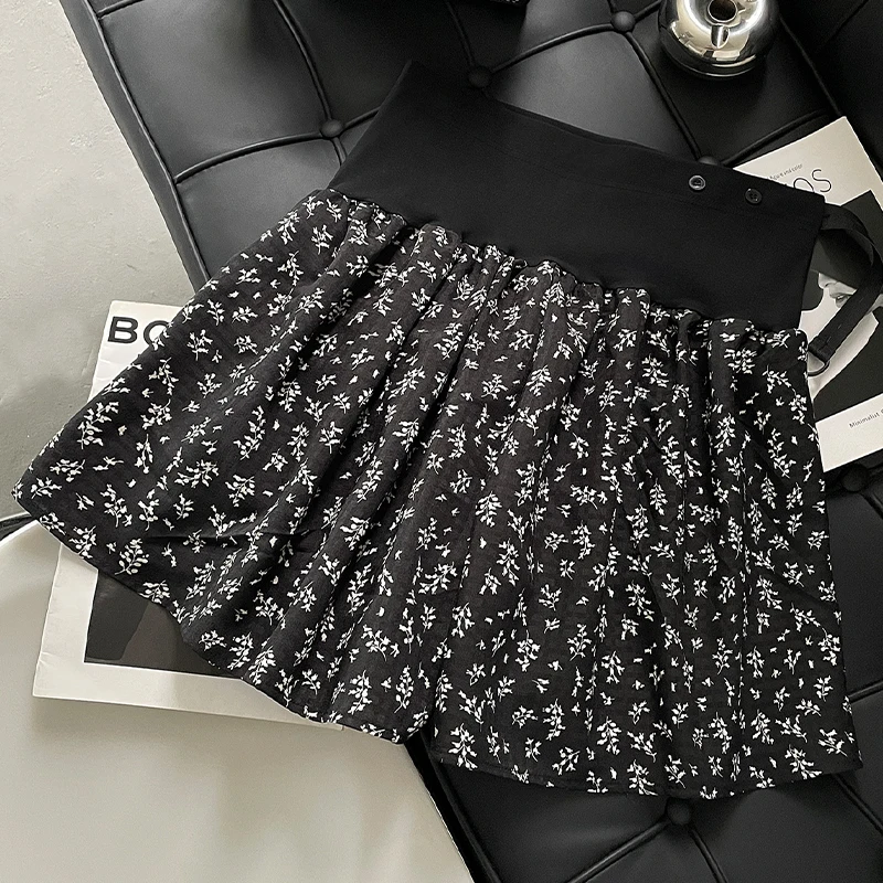 Fashion Printing Maternity Summer Shorts High Waist Sweet Pregnant Woman Floral Belly Skirts with Lining Pregnancy Chiffon Skort