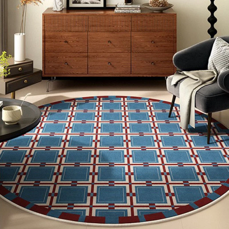 Round Living Room Carpet Creative Fashion Plaid Print Bedroom Rug Modern Simple Style Home Decoration Coffee Table Mats 러그 Tapis