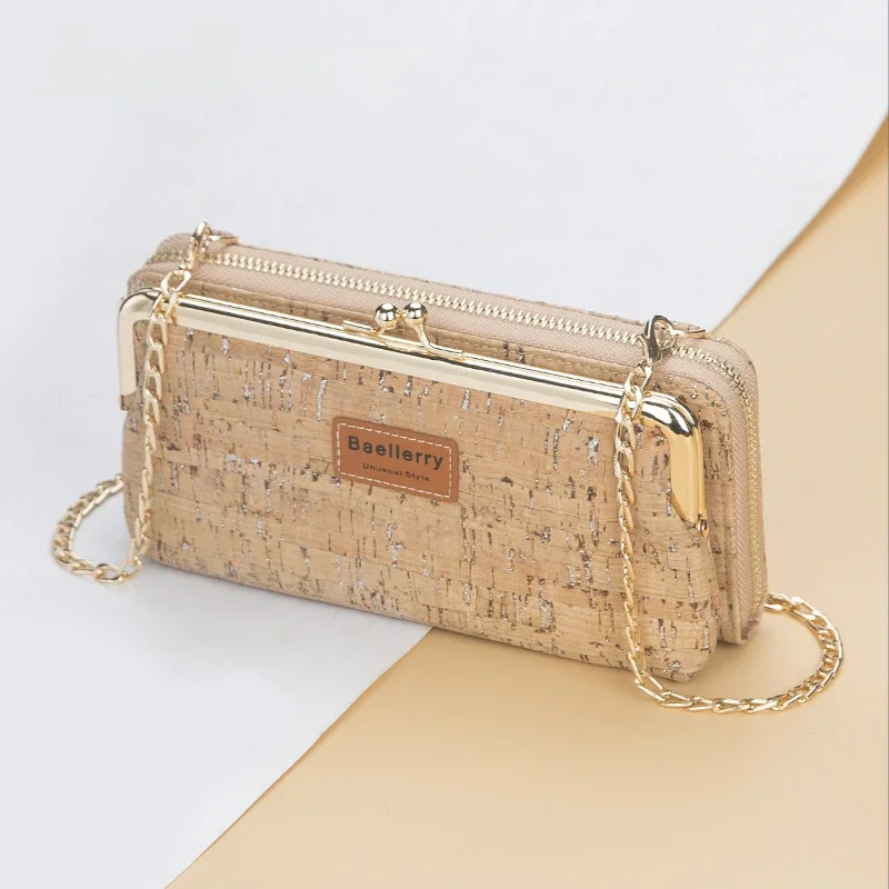 Cork New Ladies Print Wallets Multifunctional Long Phone Bag Fashion Metal Chain Messenger Bags Credit Card Holders Coin Purses
