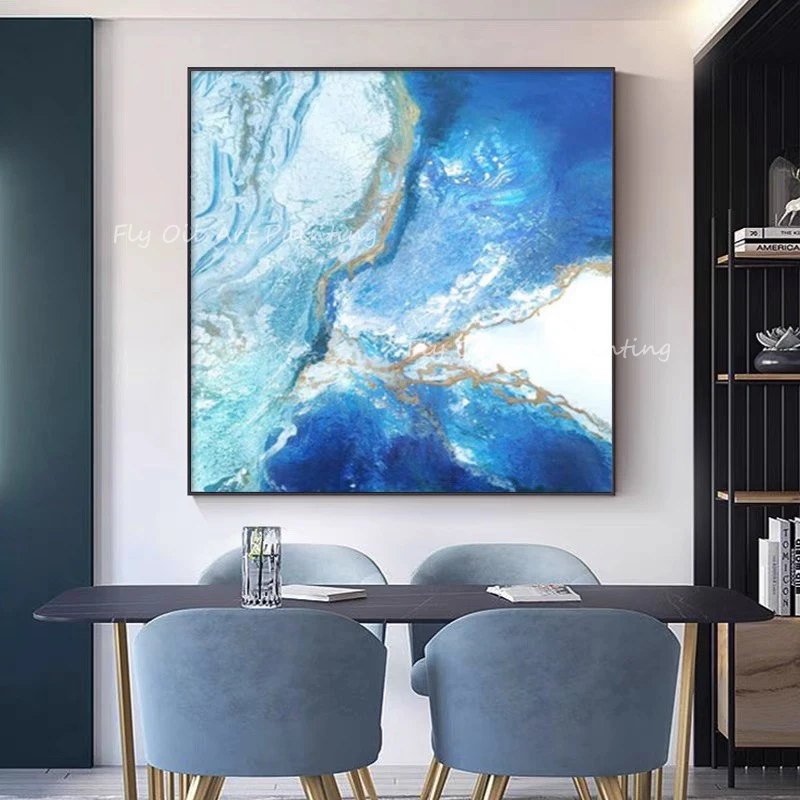 

best hand painted 100% Hand Painted Thick Texture Artwork ocecan blue navy artwork oil painting for home living room decoration