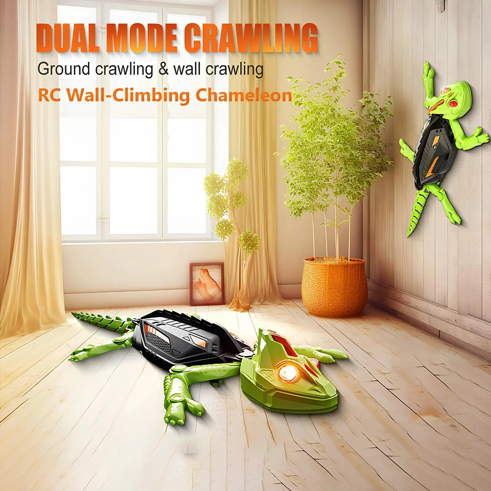 Wall Climbing RC Gecko Toy Rechargeable Remote Control Lizard LED Eyes Dual Mode Floor Wall Gift Kids Boys 3+
