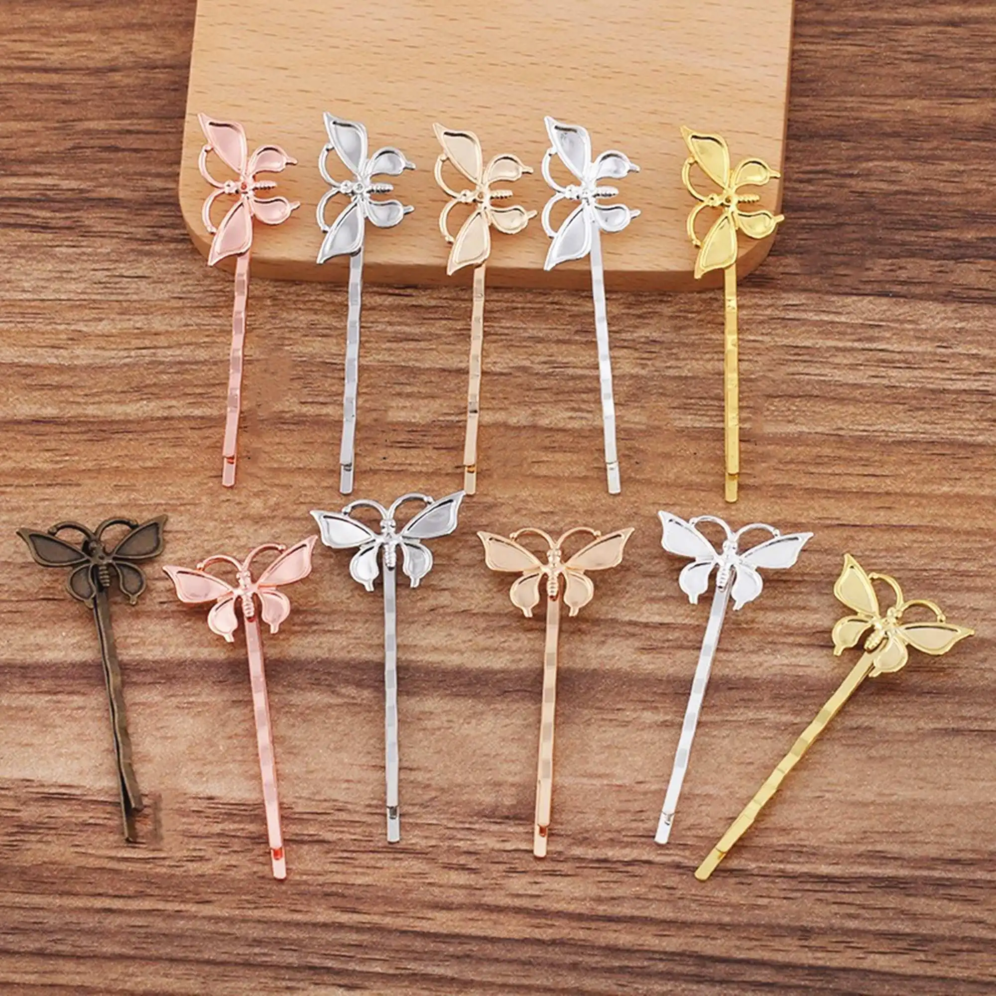 8 ชิ้น/ล็อตสไตล์ใหม่ทองแดงชุบ 4 สีผีเสื้อดอกไม้แผ่น DIY เปล่าคลิปผมอุปกรณ์เสริม 1