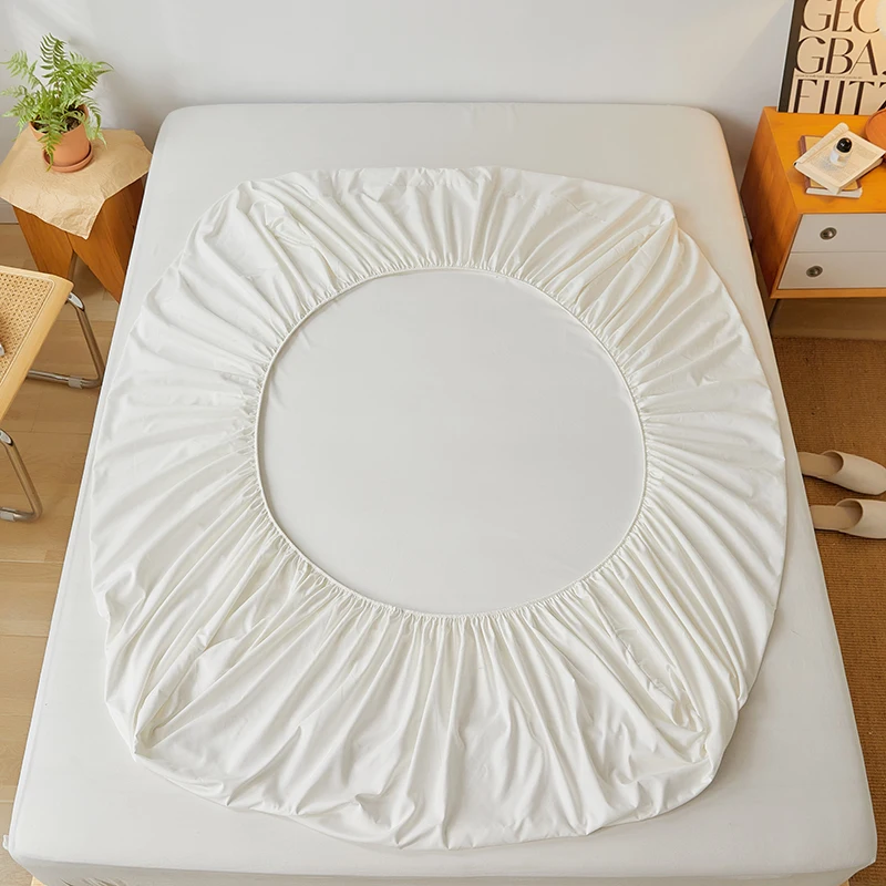 Cotton Fitted Sheet with Elastic Band Anti-Slip Mattress Cover for Single Double Queen King Bed Adjustable Plain Fitted Bedsheet 4