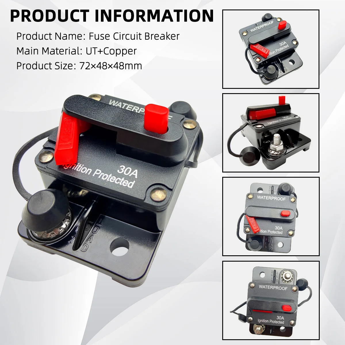 Circuit Breaker Fuse Holder Resettable Fuse Marine Fuse Block 30A to 300A circuit breaker fuse reset car stereo inline fuse holder waterproof marine circuit breaker reset 12V-48V DC