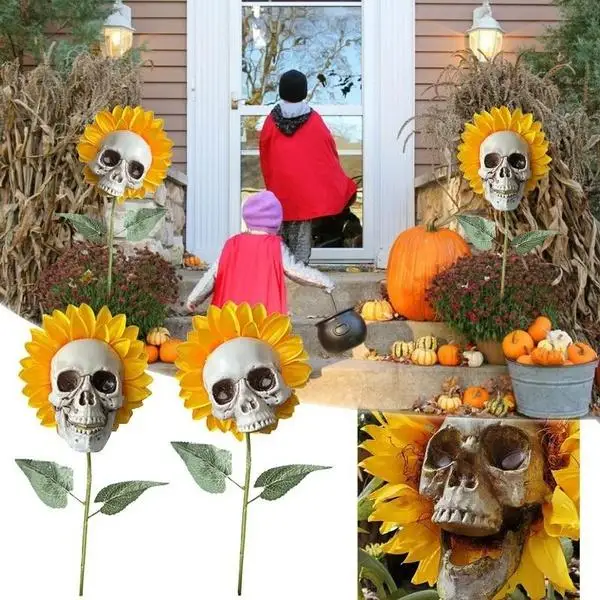 Creepy Skull Sunflower Flowers Skull Festival Art Craft Garden Decoration Simulation Flower Ornaments Halloween Decorations