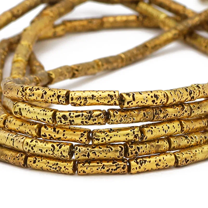 Rose Gold Plated Lava Stone Cylinder Beads