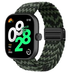 Magnetic Adjustable Braided Nylon Sport Strap Replacement Bracelet for Mi Band 8-9 Pro (Black green)