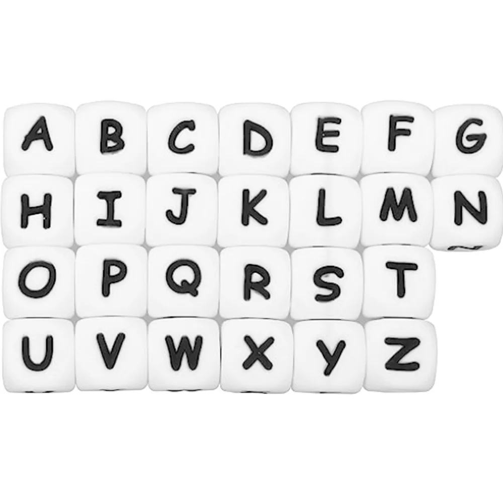 10Pcs 12mm Silicon Beads Letter Cube White Alphabet Beads A-Z Loose Spacing Diy Bracelet Jewelry Accessories