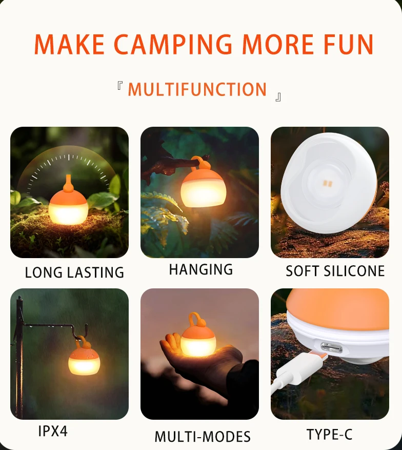 Mini retro USB rechargeable camping lantern with hook