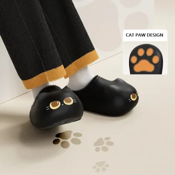 Kawaii kitty designer slippers women's bottom cat paw shoes winter warm waterproof mules clogs woman kitten home slipper adult 1