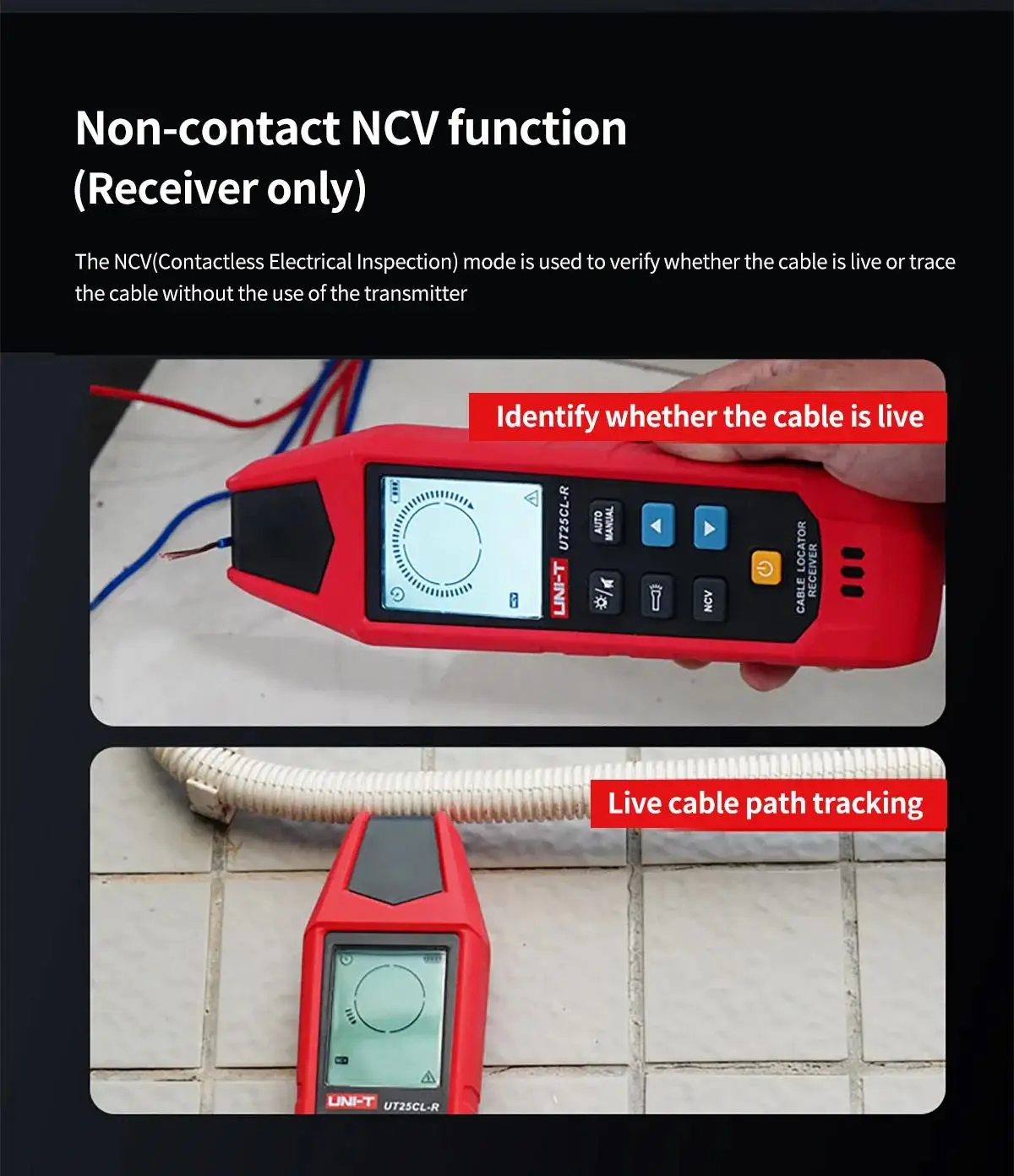 UNI-T UT25CL Handheld Cable Locator NCV Non-contact Electrical Test Electrical Safety Detector Trace Underground Cable Paths 5
