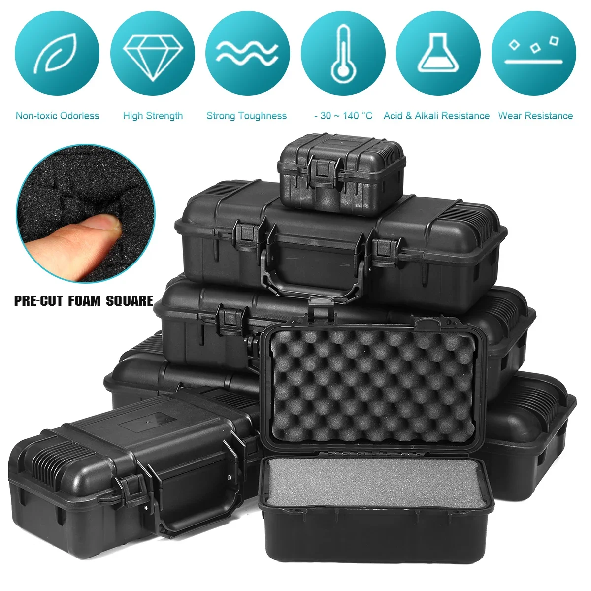 6 Sizes Black Hard Shell PP Carrying Case Portable Waterproof Impactproof Shockproof Tool Holder Sponge Box 3