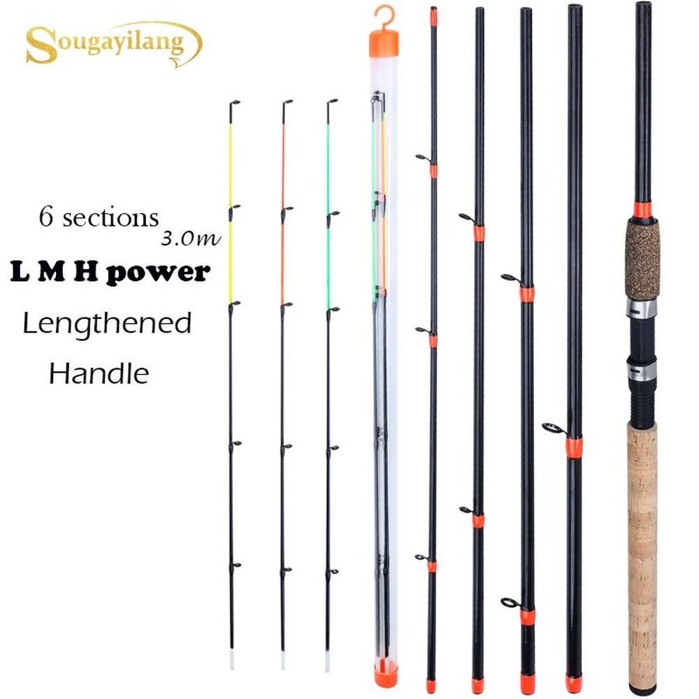 Sougayilang New Feeder Fishing Rod Lengthened Handle 6 Sections Fishing Rod L M H Power Carbon Fiber Travel Rod Fishing Tackle