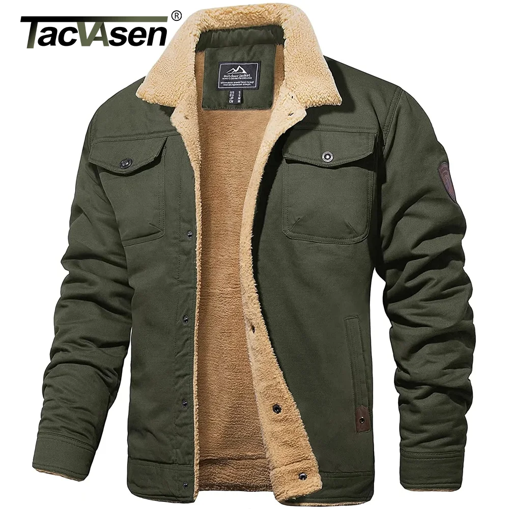 Turn-down Collar Winter Cotton Parka Coat Mens Sherpa Fleece Trucker Work Cargo Coats