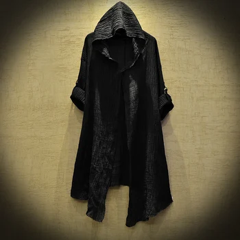 NEW Fashion Coat Black robe Translucent Linen cloak Thin Trench Men Gothic long coat mysterious Dustcoat Men Cardigan Spring 1
