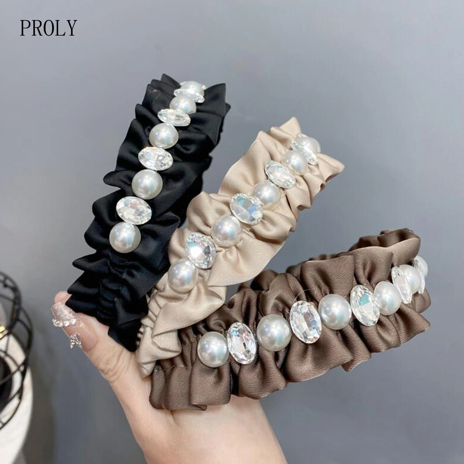 

Женская широкая повязка на голову с жемчугом, плиссированная