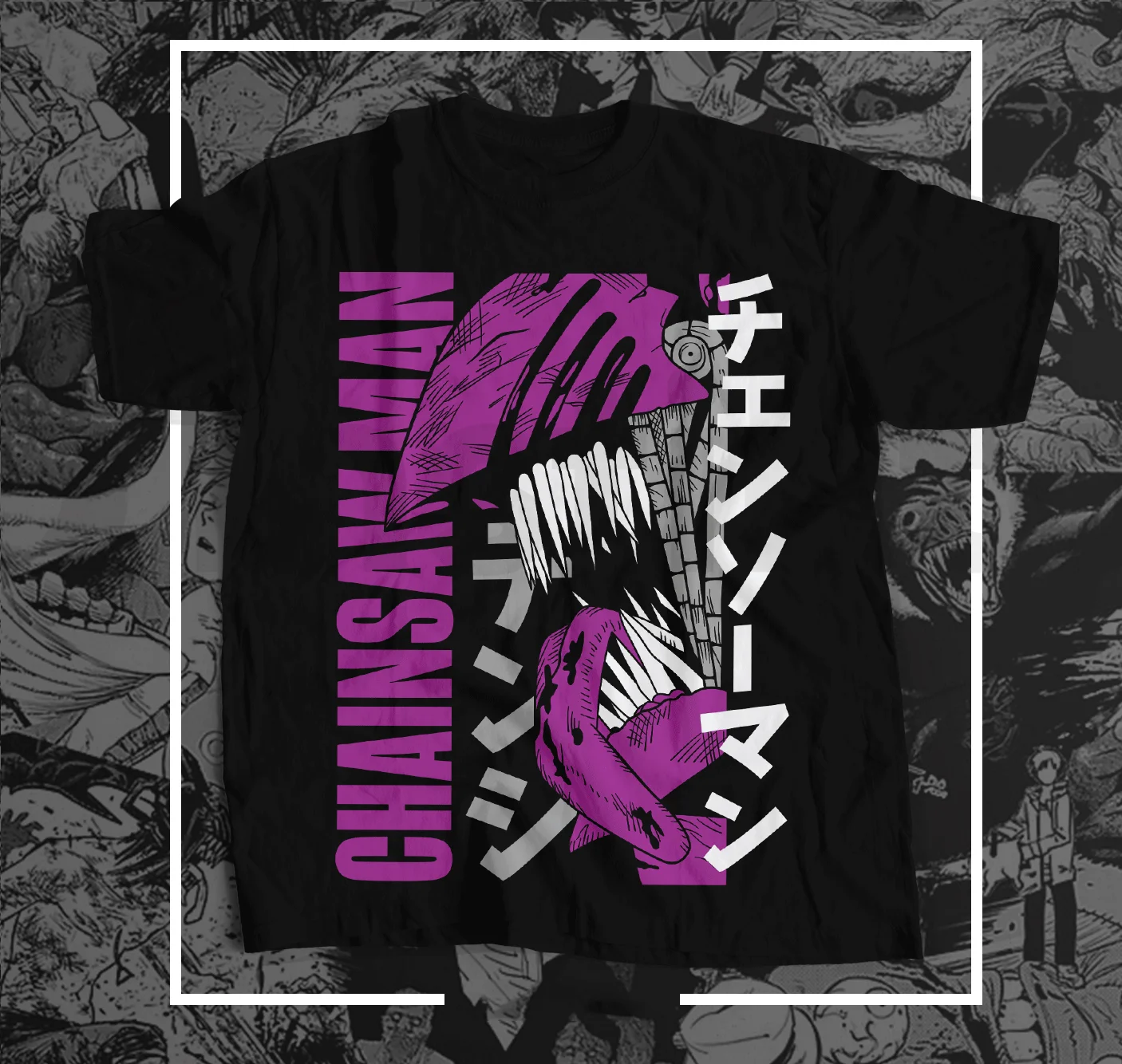 Mens Womens Kids Japanese Anime Chainsaw Man Denji Strike Devil Purple T Shirt