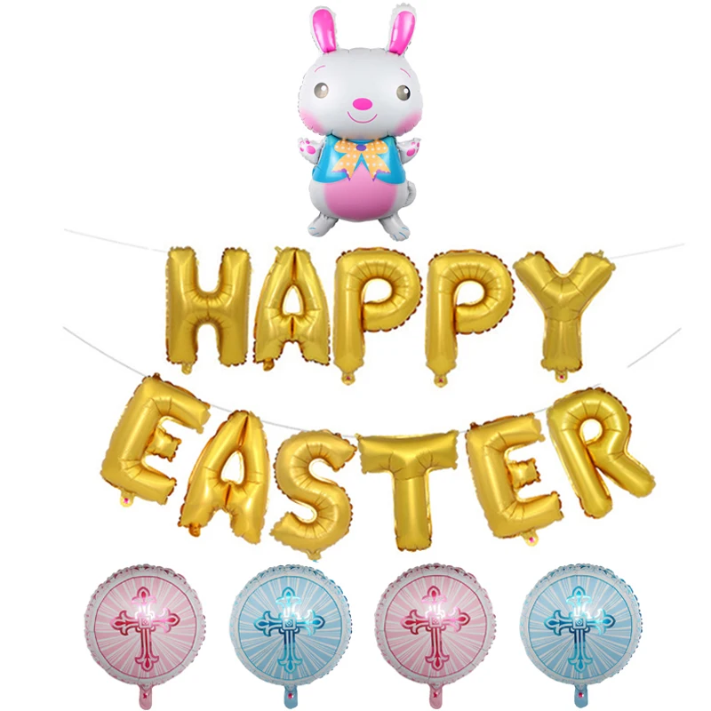 

Happy Easter Letter Foil Balloons Rabbit Cross Helium Ballons Easter Party Decorations for Home Festival Party Globos Supplies