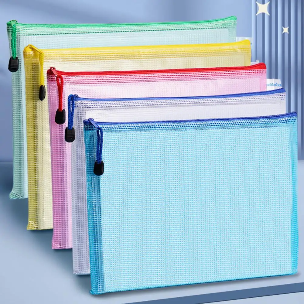 

Office Organizer Vibrant Color Waterproof File Bags with Mesh Pockets Handle Rope for A4 A5 Documents for Note for Organization