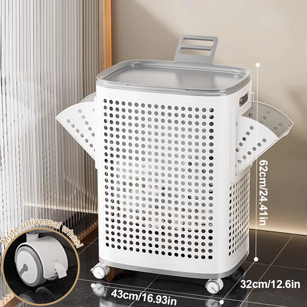 Bathroom Organizer Hollow Out Laundry Basket with Wheels Laundry Hamper Large Capacity Dirty Clothes Basket