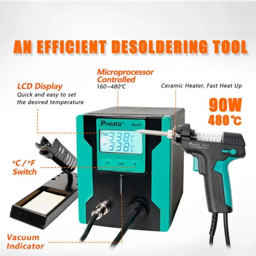 Pro'sKit SS-331H ESD LCD Digital Electric Desoldering Pump BGA Desoldering Suction Vacuum Solder Sucker Gun