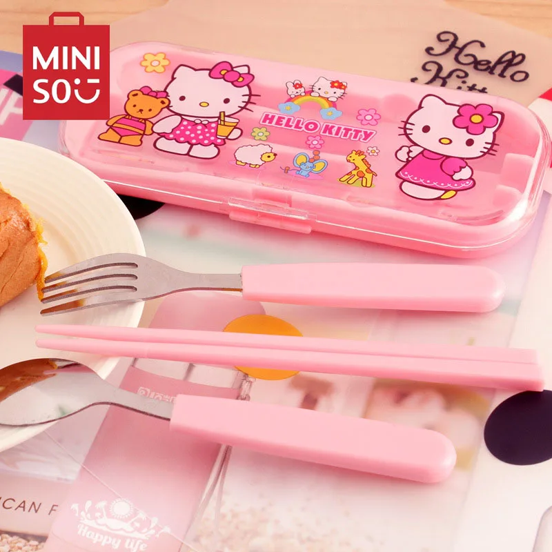 

Sanrio Anime Hello Kitty Fork Spoon Chopsticks Cutlery Set Kawaii Cartoon Melody student Portable Cutlery Set Kids Birthday Gift