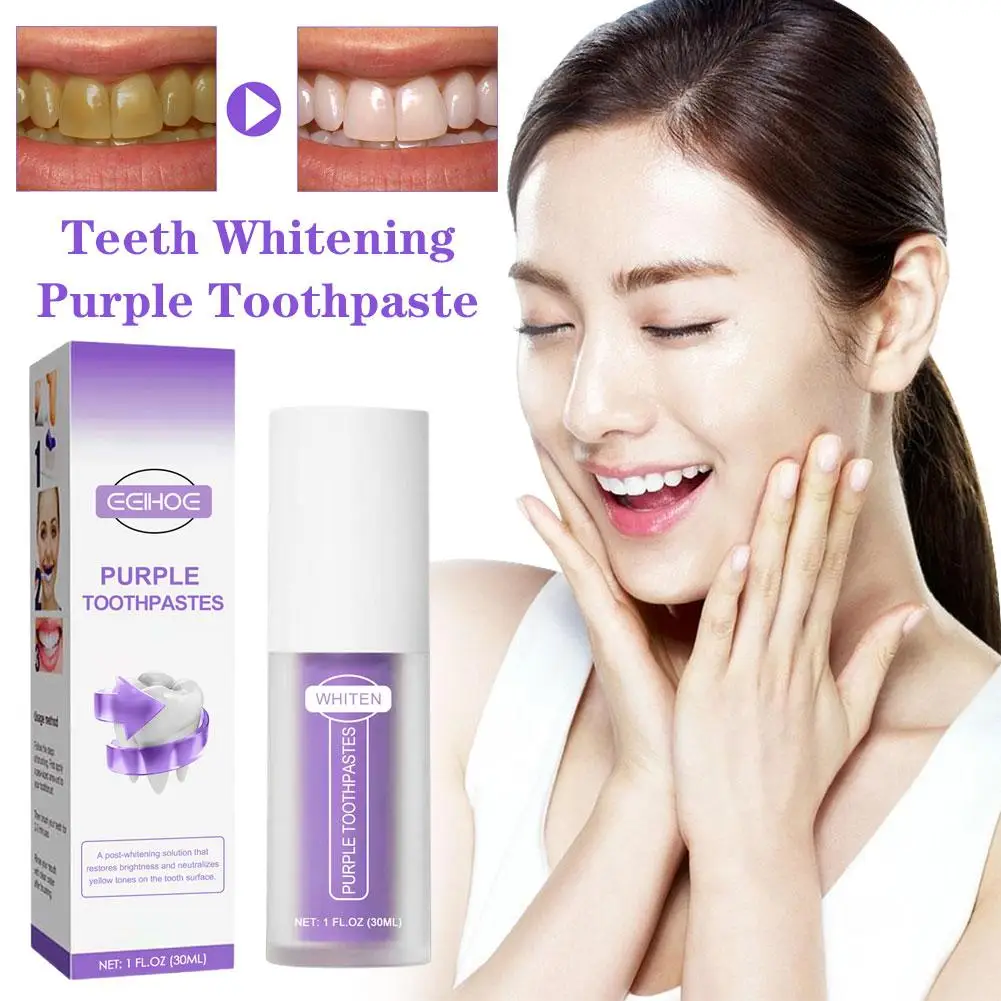 

V34 Purple Tooth Cleansing Mousse Bottled Press Toothpaste Teeth Stains Removal Breath Refreshes Cleansing Tooth Whitens St H7A4