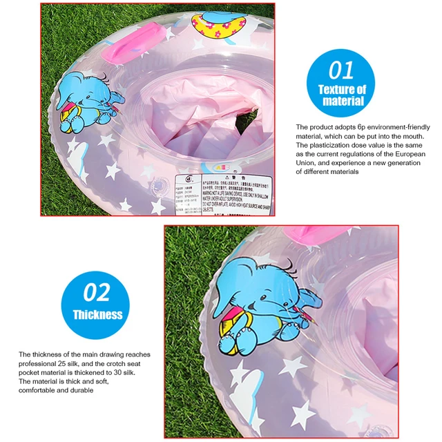 Baby Swimming Pool Rings Seat Cute Inflatable Swim Ring Float Seat Swim Circle with Dual Handle for Baby Toddlers Pool Bathtub 3