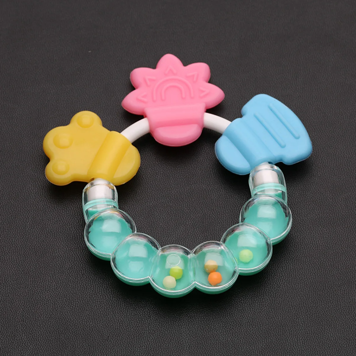 Baby Teething Ring Toy BPA Free Silicone Teether with Rattle Easy Grip Infant Gum Relief Chew Toy for Babies - 2