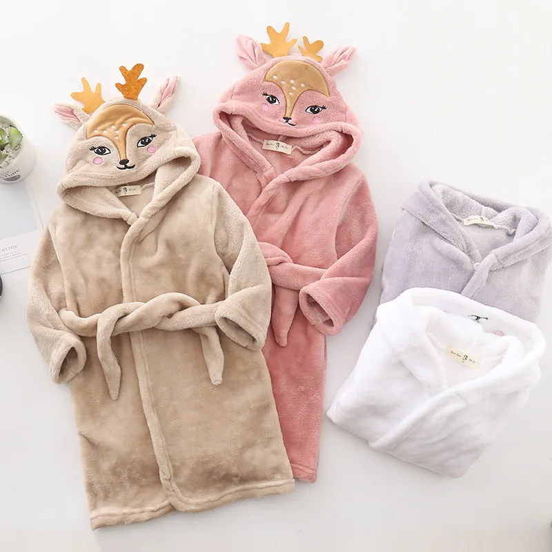 Cartoon Bathrobe For Children Flannel Long Sleeve Hooded Kids Clothes Boys Robe Spring Autumn Winter Baby Bathrobe 2-12 Years