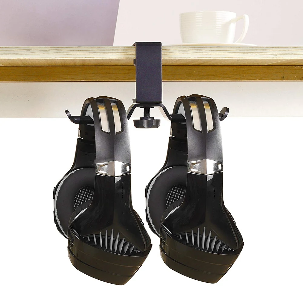 

Dual Headphone Stand Under Desk, Universal PC Gaming Desk Headphone Hanger, 360 Degree Rotating,Earphone Mount Rack