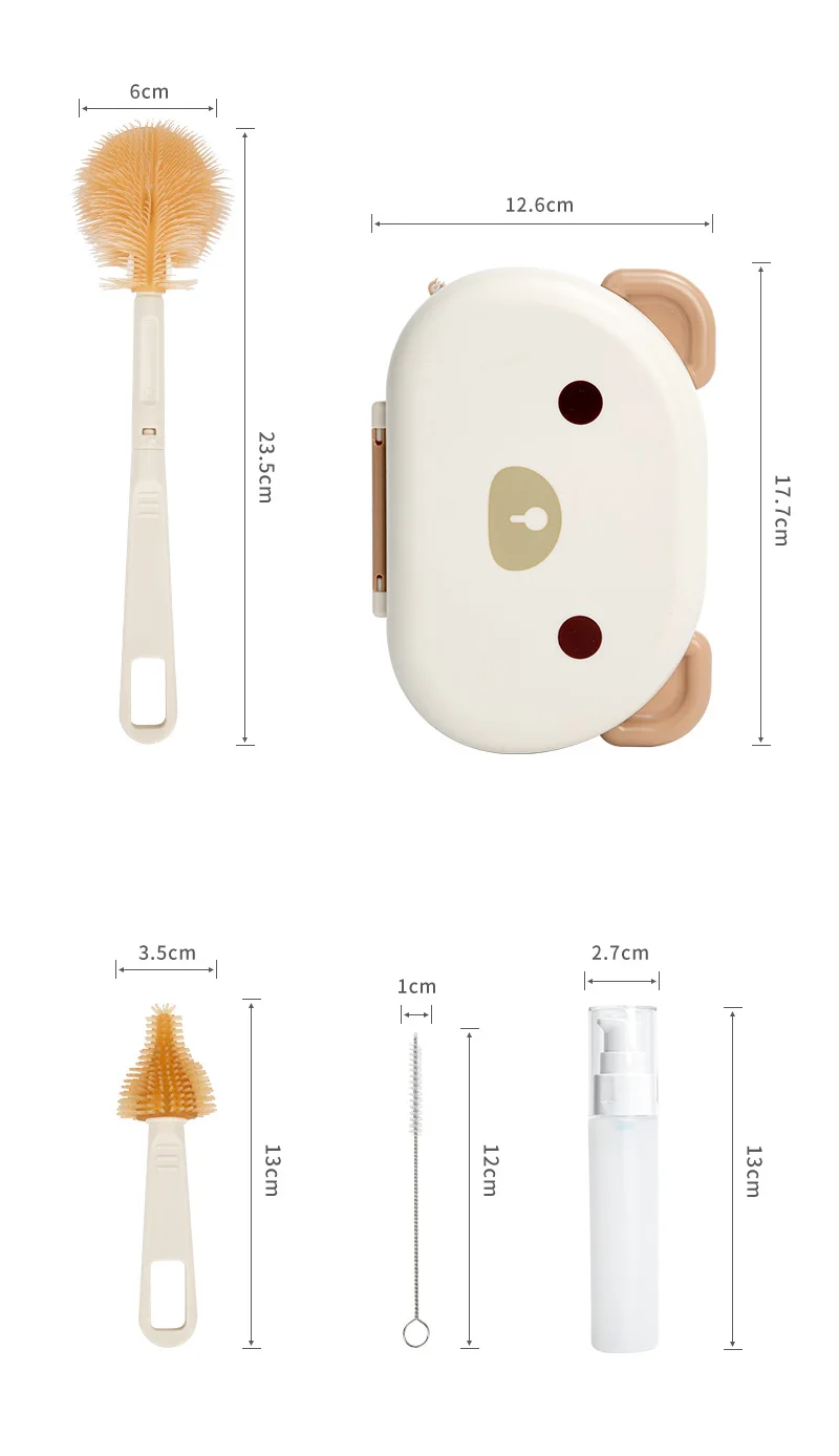 Description Picture 2 of itemSilicone Baby Bottle Brush Set with Portable Storage Box Animal Design Foldable Bottle Cleaning Kit Bottle & Teat Cleaning Tool