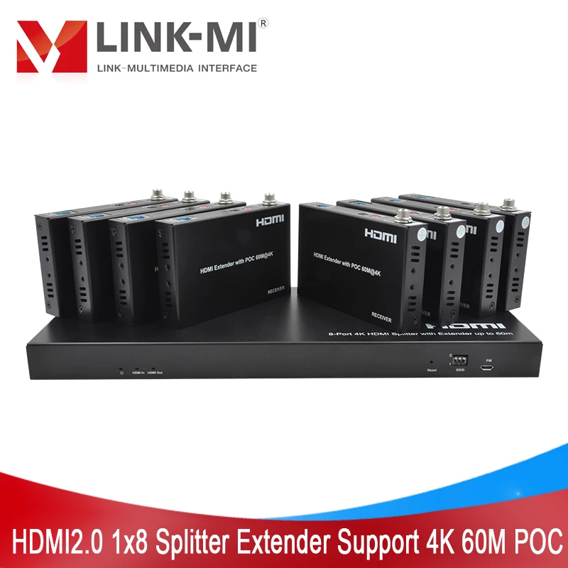 4K 60 м HDMI 1X8 сплиттер по Cat5e 6 кабелям поддержка POC 90 м 1080P 8 портов HDMI сплиттер