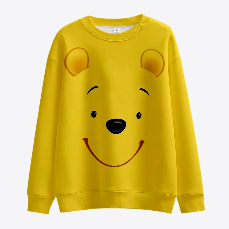 

New Cartoon Disney Mickey and Winnie the Pooh Sweatshirt Women's Crew Neck Loose Pullover Autumn Fun Print Long Sleeve Top