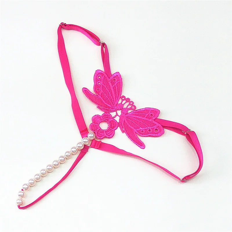 Women Lingerie New Sexy String Panties Lace Butterfly G-Strings T-Back Thong Transparent Cute With Pearls