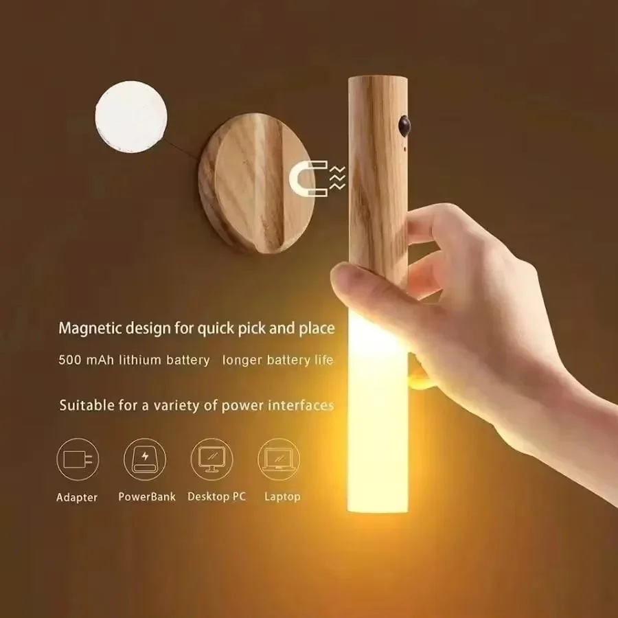 LED USB Night Light Magnetic Wall Lamp Intelligent Light Sensor Control Night Light Closet Light Home Bedroom Table Move Lamp 2