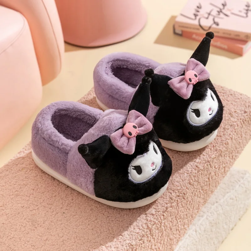 

Plush Slippers Sanrioed Cartoon Hellokittys Kuromi Cinnamoroll Anime Kawaii Women Winter Indoor Home Thick Warm Shoes Gifts