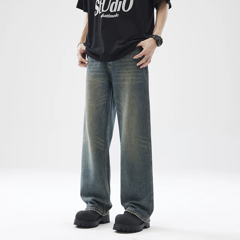 2024Spring and Summer American RetrocleanfitJeans Men's Straight Loose TeenvibeCouple Mop Pants Casual Jeans