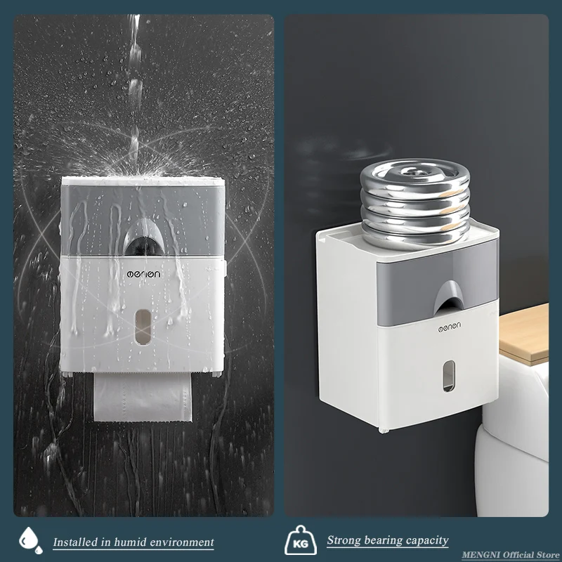 MENGNI Toilet Paper Holder Waterproof Tissue Storage Box Wall Mount Roll Organizer Bathroom Accessories Set toilet paper holder,wet tissue storage box,tissue storage box,tissue box,tissue dispenser