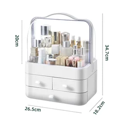 Elegant Dustproof Makeup Organizer with Portable Handle - Large Capacity Cosmetic and Jewelry Storage Box (White)