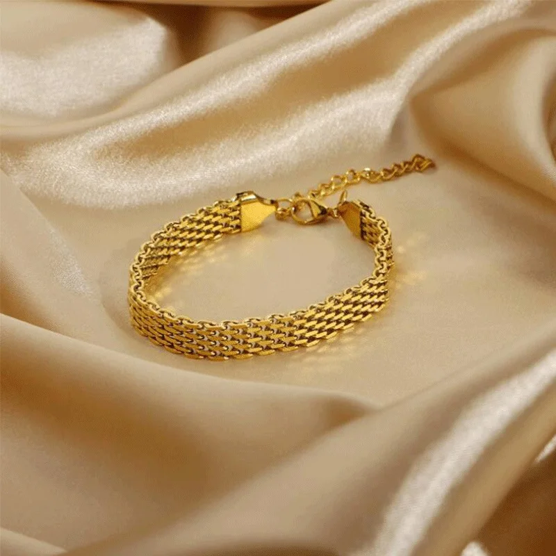 Stainless steel bracelets stainless steel jewelry Gold Plated Stainless Steel Watch Belt Stacking Bracelet for Women Occident Metal Texture New Design Bracelet Jewelry Gifts