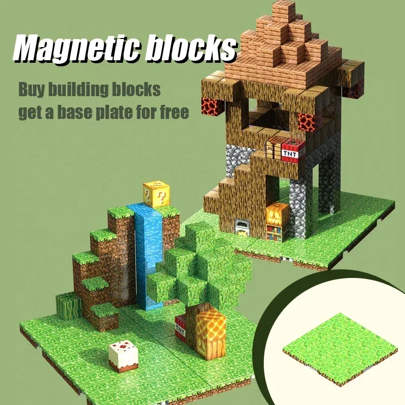 บล็อกอาคารแม่เหล็ก Mine World ฐานแม่เหล็กแผ่นหลากหลาย Baseplates Match DIY สําหรับเด็กชุดแม่เหล็ก Cube Sensory ของเล่นของขวัญ 1